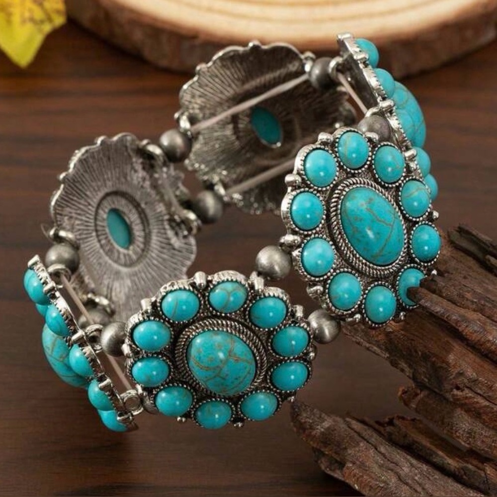 Western Boho Turquoise Beaded Bracelet Southwestern Cowgirl Style - Picture 2 of 4